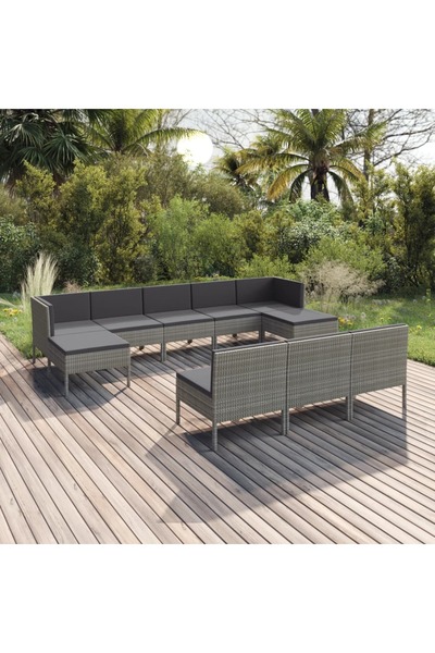vidaxl Set mobilier de gradina cu perne, 10 piese, gri, poliratan