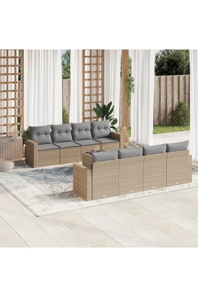 vidaxl Set canapele de gradina, 9 piese, cu perne, bej, poliratan