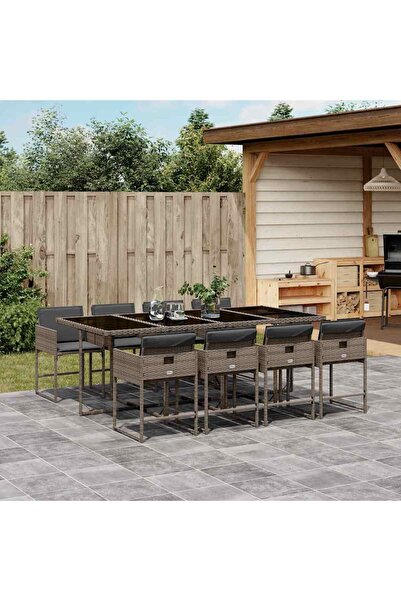 vidaxl Set mobilier gradina cu perne, 9 piese, gri, poliratan