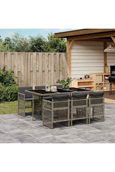 vidaxl Set mobilier de gradina cu perne, 7 piese, gri, poliratan