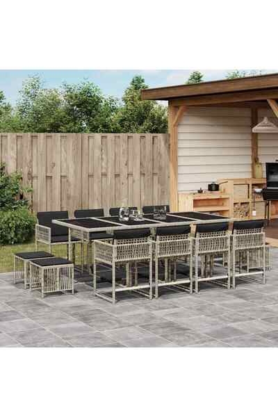 vidaxl Set mobilier de gradina cu perne 13 piese gri deschis poliratan