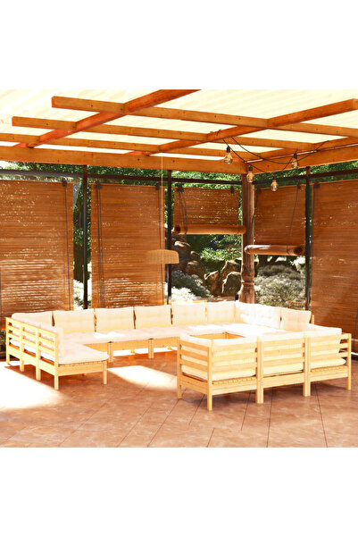 vidaxl Set mobilier gradina cu perne, 13 piese, crem, lemn de pin