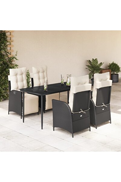 vidaxl Set mobilier de gradina cu perne, 5 piese, negru, poliratan