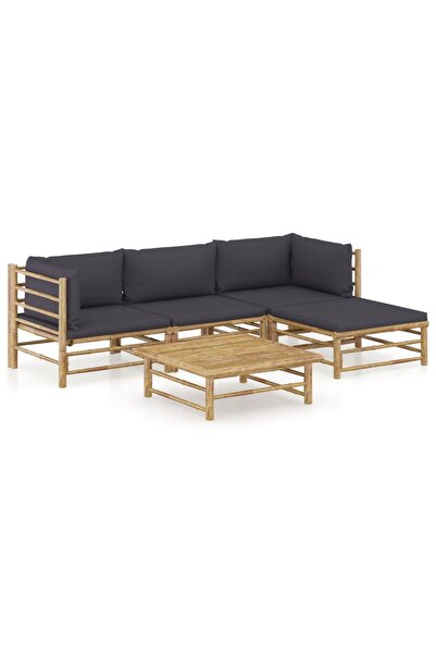 vidaxl Set mobilier de gradina cu perne gri a®nchis, 5 piese, bambus
