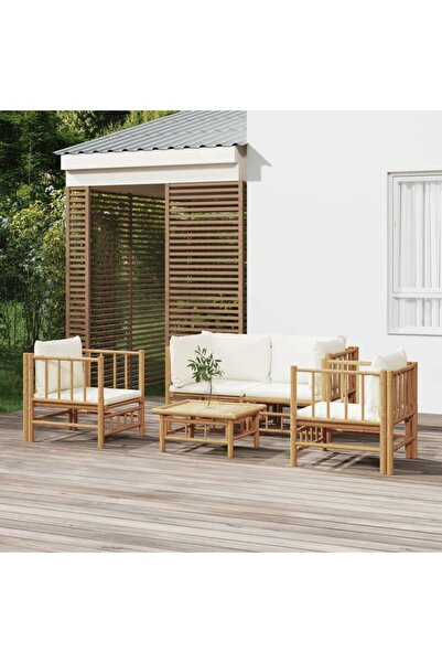 Concept Set mobilier de grădină cu perne alb crem, 2 piese, bambus