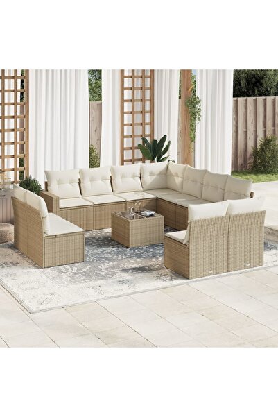 vidaxl Set canapele de gradina cu perne, 12 piese, bej, poliratan