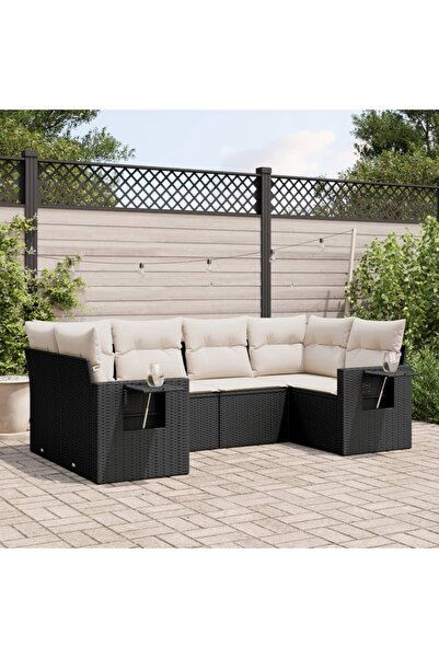 vidaxl Garden furniture set with cushions, 6 pieces, black, polyrattan