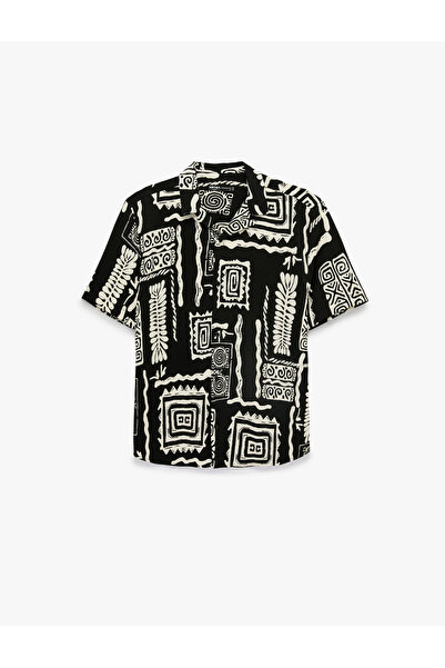 Koton Regular Fit Turn-Down Collar Wrinkled Short Sleeve Ethnic Patterned Shirt