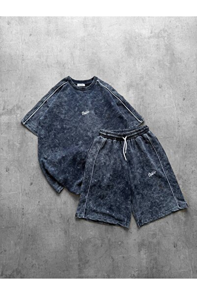 LostModa Yıkamalı Şortlu Takım