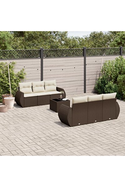 vidaxl Set canapele de gradina cu perne, 7 piese, maro, poliratan