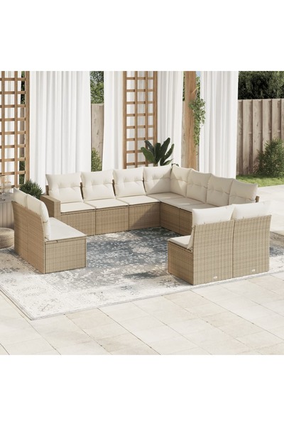 vidaxl Set canapele de gradina cu perne, 11 piese, bej, poliratan