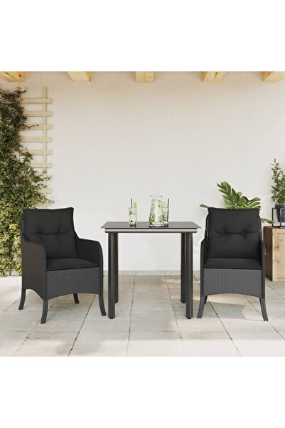 vidaxl Set mobilier de gradina cu perne, 3 piese, negru, poliratan