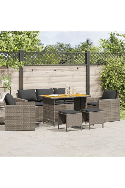 vidaxl Garden furniture set with cushions, 6 pieces, grey, polyrattan