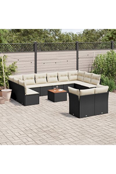 vidaxl Set mobilier de gradina cu perne, 13 piese, negru, poliratan