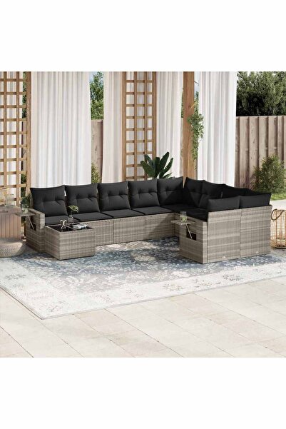 vidaxl Garden sofa set with cushions 10 pieces light gray polyrattan