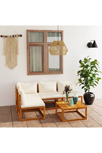 vidaxl Set mobilier gradina cu perne, 5 piese, crem, lemn masiv acacia