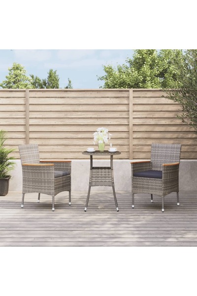 vidaxl 3-piece garden bistro set with cushions, grey, polyrattan