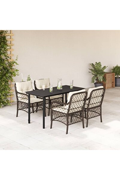 vidaxl 5-piece garden furniture set with cushions, brown, polyrattan