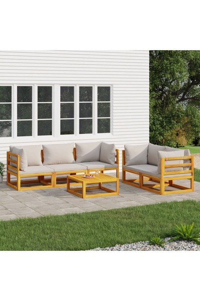 Concept Set mobilier grădină, perne gri deschis, 6 piese, lemn masiv