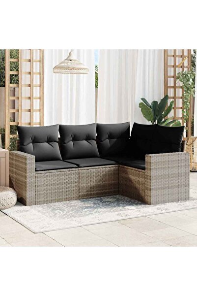 vidaxl Set canapea de gradina cu perne, 4 piese, gri deschis poliratan