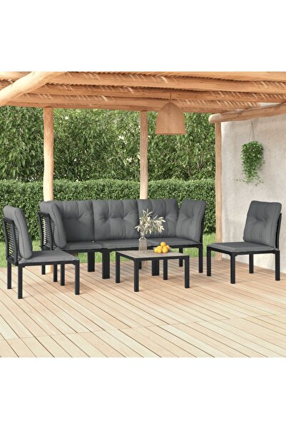 vidaxl Set mobilier de gradina, 6 piese, negru È™i gri, poliratan
