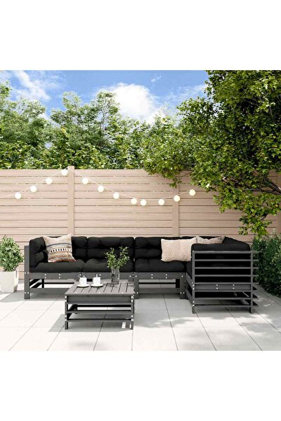 vidaxl Set mobilier relaxare gradina&perne 6 piese gri lemn masiv pin