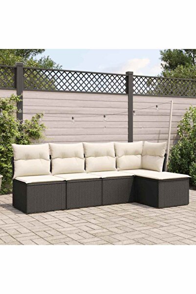 vidaxl Garden furniture set with cushions, 5 pieces, black, polyrattan