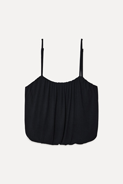 Mudo Women's Black Open Collar Sleeveless Crop Blouse