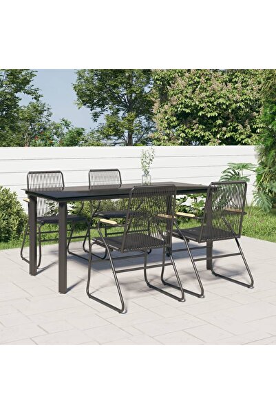 vidaxl Set mobilier de gradina, 5 piese, negru, ratan PVC