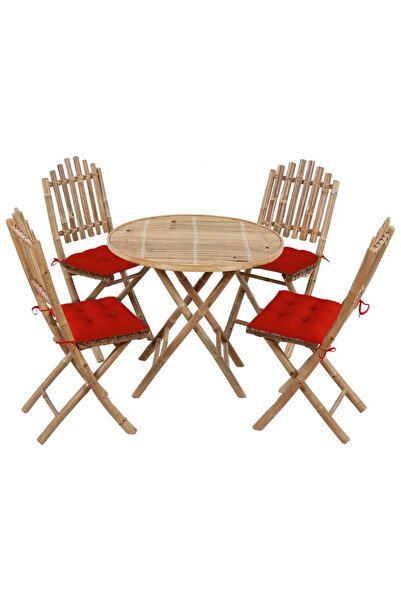 vidaxl Set mobilier de exterior pliabil, cu perne, 5 piese, bambus
