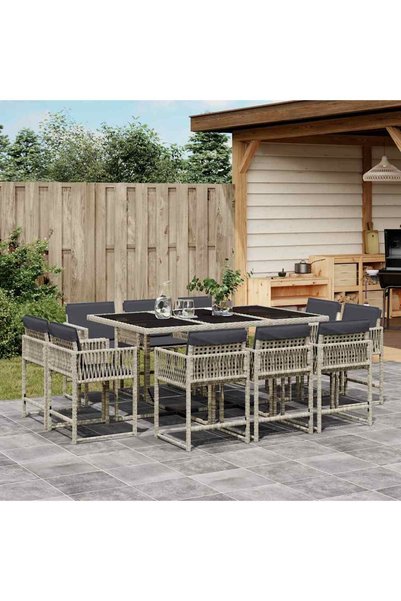 vidaxl Set mobilier de gradina cu perne 11 piese gri deschis poliratan
