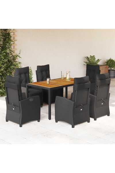 vidaxl Set mobilier de gradina cu perne, 7 piese, negru, poliratan