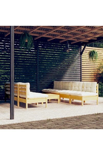 vidaxl Set mobilier de gradina cu perne crem, 8 piese, lemn de pin