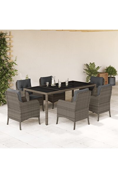 vidaxl Set mobilier de gradina cu perne, 7 piese, gri, poliratan