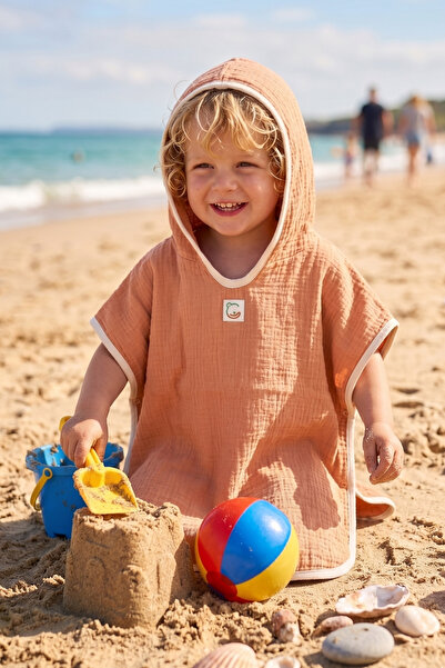 e&f Store Muslin Baby Poncho - 100% Cotton Breathable Beach Towel - Orange