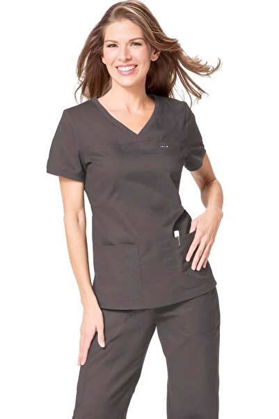 KOI Happiness Nicole Women's Medical Scrub Top, Steel Gray (Model 247)