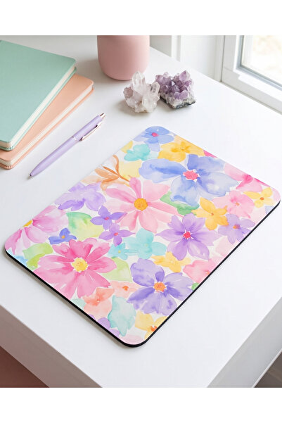 matizya Pastel Suluboya Çiçek Desenli Kare Mouse Pad Renkli Floral Aesthetic ...