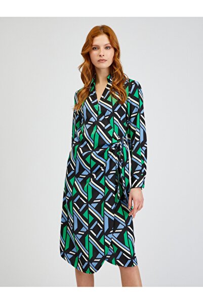 ORSAY Rochie petrecută de damă, verde și neagră, cu model.