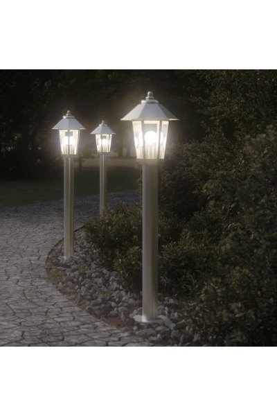 vidaxl Outdoor floor lamps 3 pcs silver 80 cm stainless steel