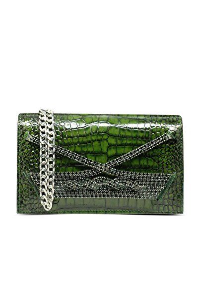 Vario Genuine Leather Crocodile Print Evening Dress Bag Z189 Green Leather Pr...