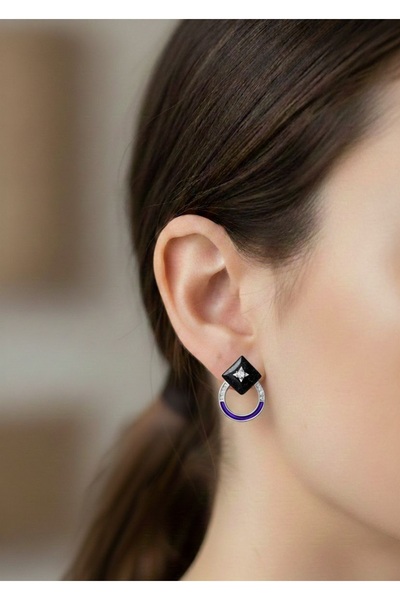 mischa jewelry Black Detailed Modern Hoop Earrings