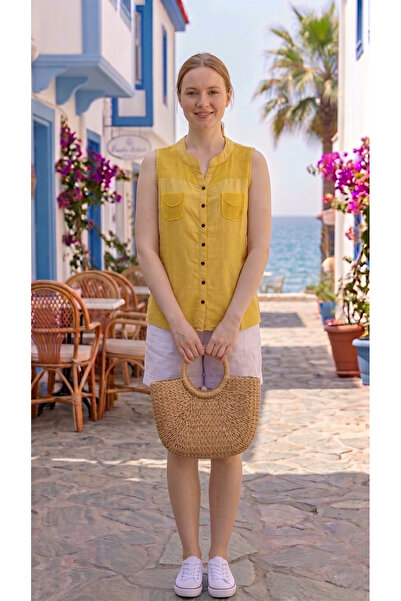 Modasultan Women's Sleeveless Blouse with Pocket and Mesh Detail on the Front...