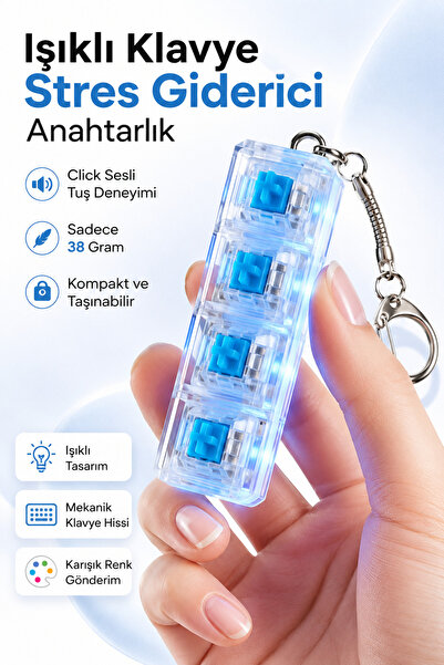 4 Berry Işıklı Klavye Stres Giderici Anahtarlık Click Sesli Mekanik Tuş Oyunc...