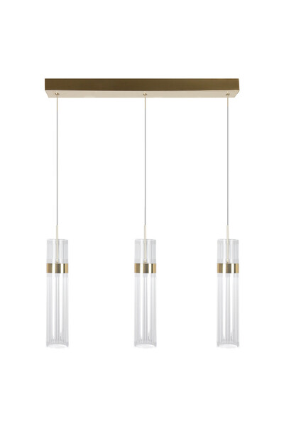 Light Prestige AMBIENTE Modern Gold 60cm Linear Pendant Light, 3 Clear Acryli...