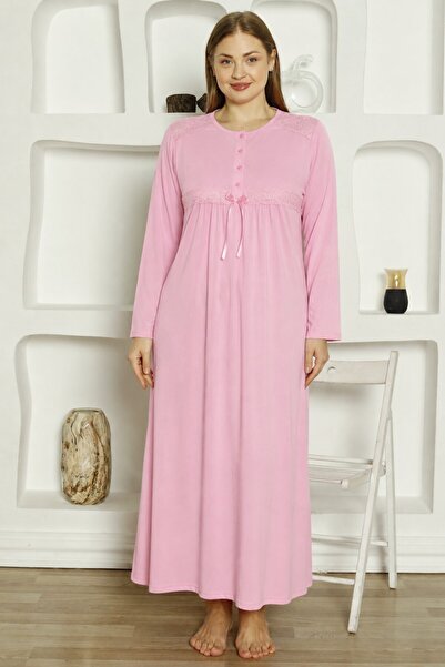 Alize Moda 100% Cotton, Lace Long Sleeve Plus Size Women's Nightgown