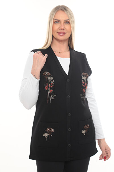 İKSUN Sequined Floral Embroidered Winter Thick Knitted Knitwear with Buttons ...