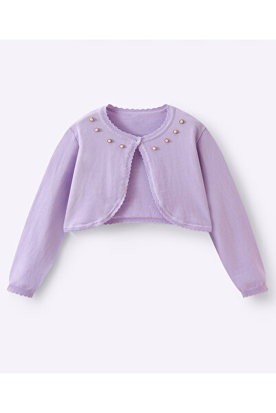 Mark & Mia Cotton Pearl Embellished Full Sleeves Shrug - Purple