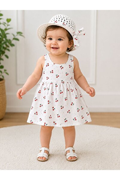 Galeri Çocuk Baby Girl Cherry Patterned Hat and Dress