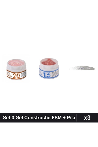 Makeup Set 3 Gel Constructie UV LED FSM 15g Nuante 20 13, Pila Emma 100/120 U...