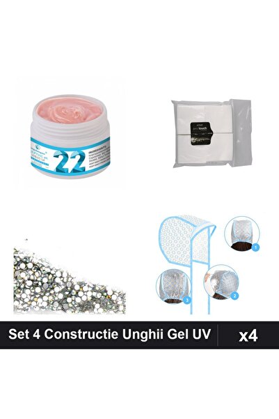 Makeup Set 4 Constructie Unghii Gel UV LED FSM 15g + Accesorii Manichiura Pro...